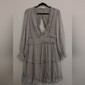 Elegant Green And White Ruffle Dress